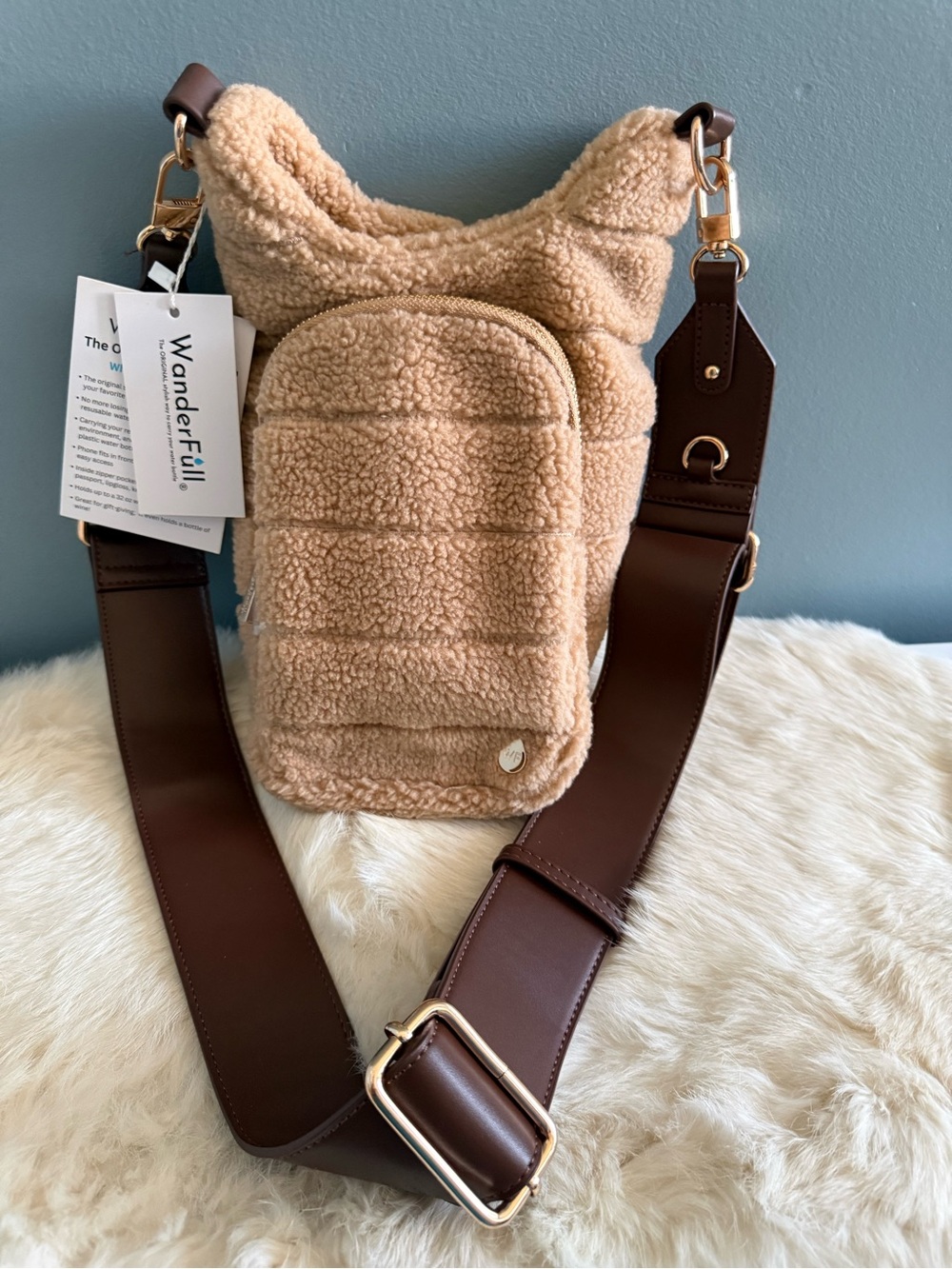 WanderFull Camel Sherpa Vegan Leather Hydrobag